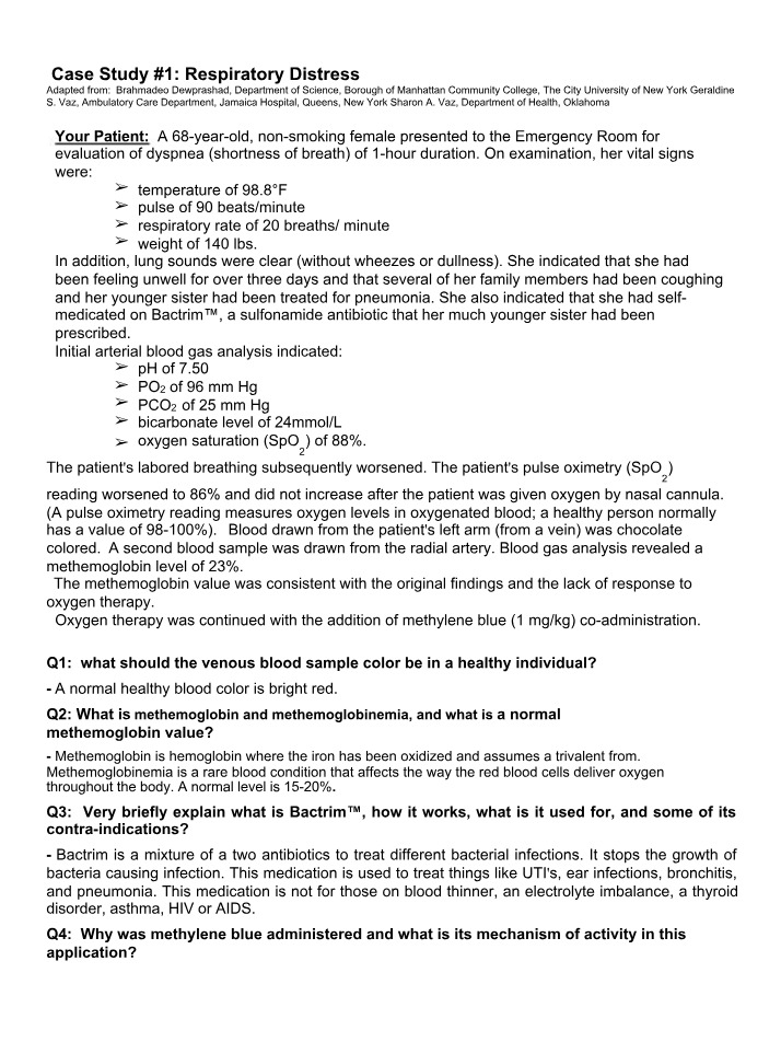 Case Study on Respiratory Distress