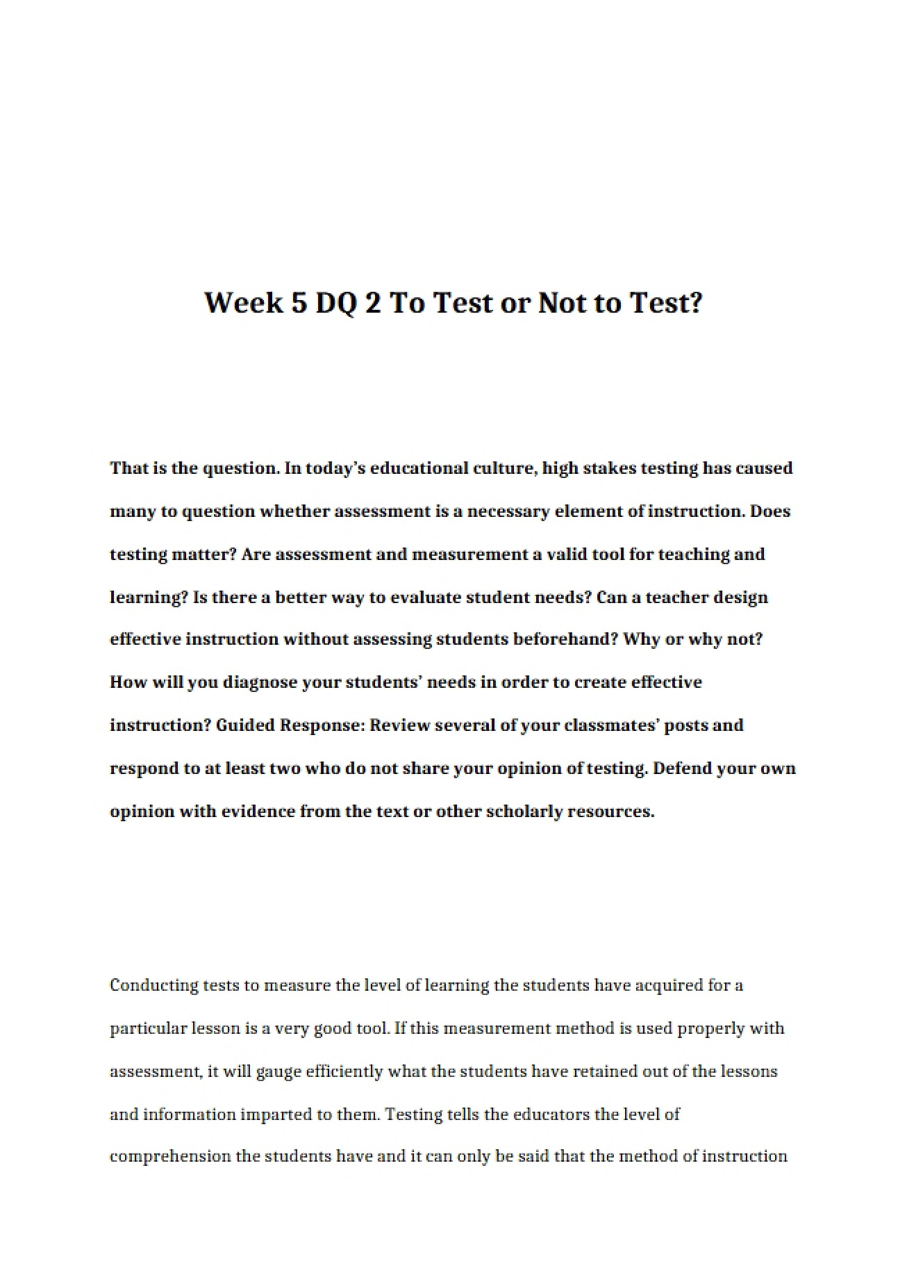 Second Discussion Topic for Week Five