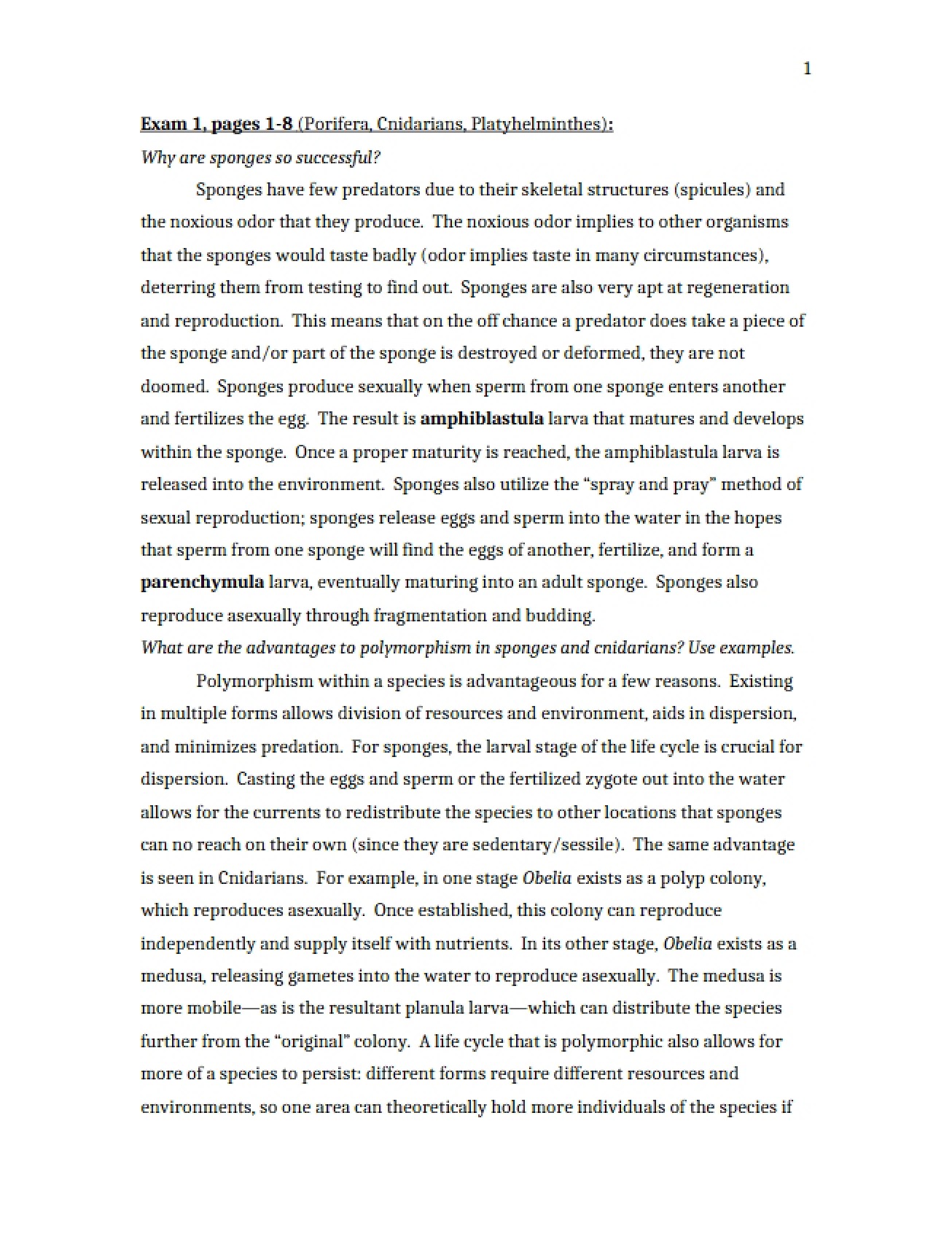 Examination One Zoology
