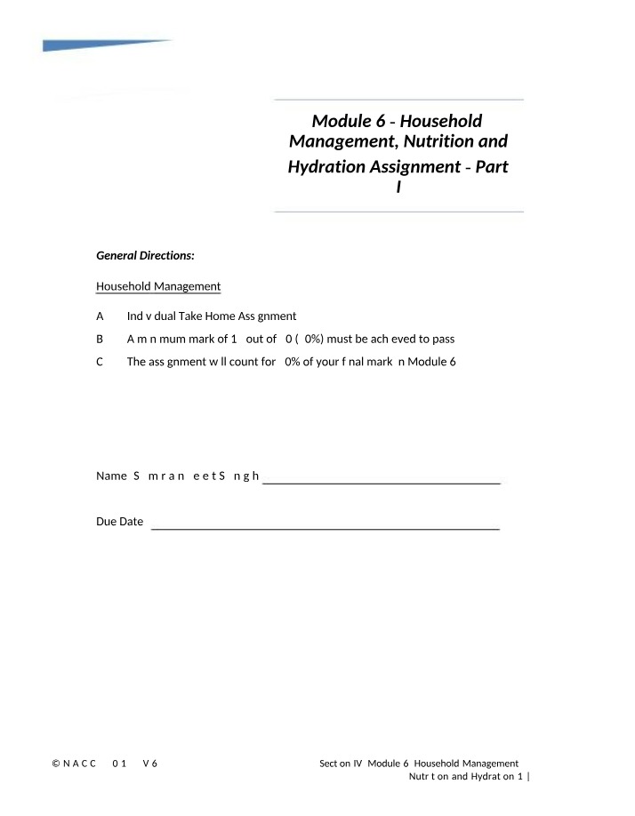 Module 6 - Nutrition and Hydration Assignment