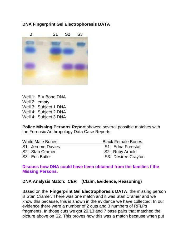 DNA Fingerprint Gel Electrophoresis - Missing Persons Case