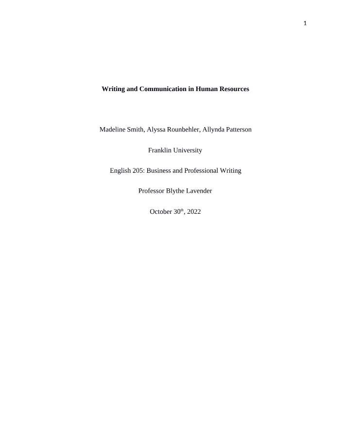 Communication and Writing in Human Resources