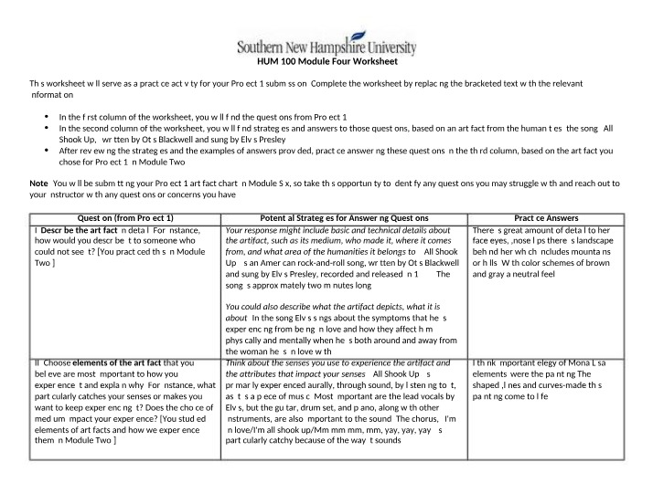 Worksheet for Analyzing Elvis' Song All Shook Up