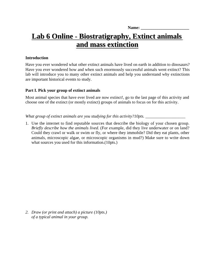 Biostratigraphy Lab 6 - Mass Extinction and Extinct Animals
