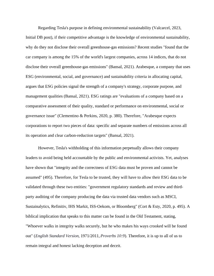 Analysis of Tesla's Environmental Sustainability and ESG Policies
