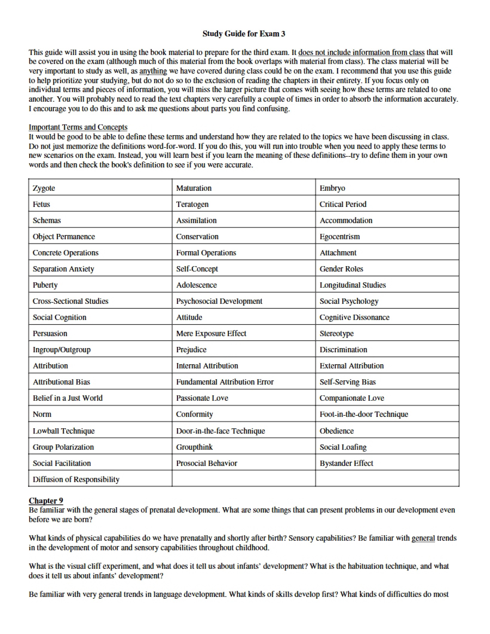 Exam Three Guide (PSY 110)