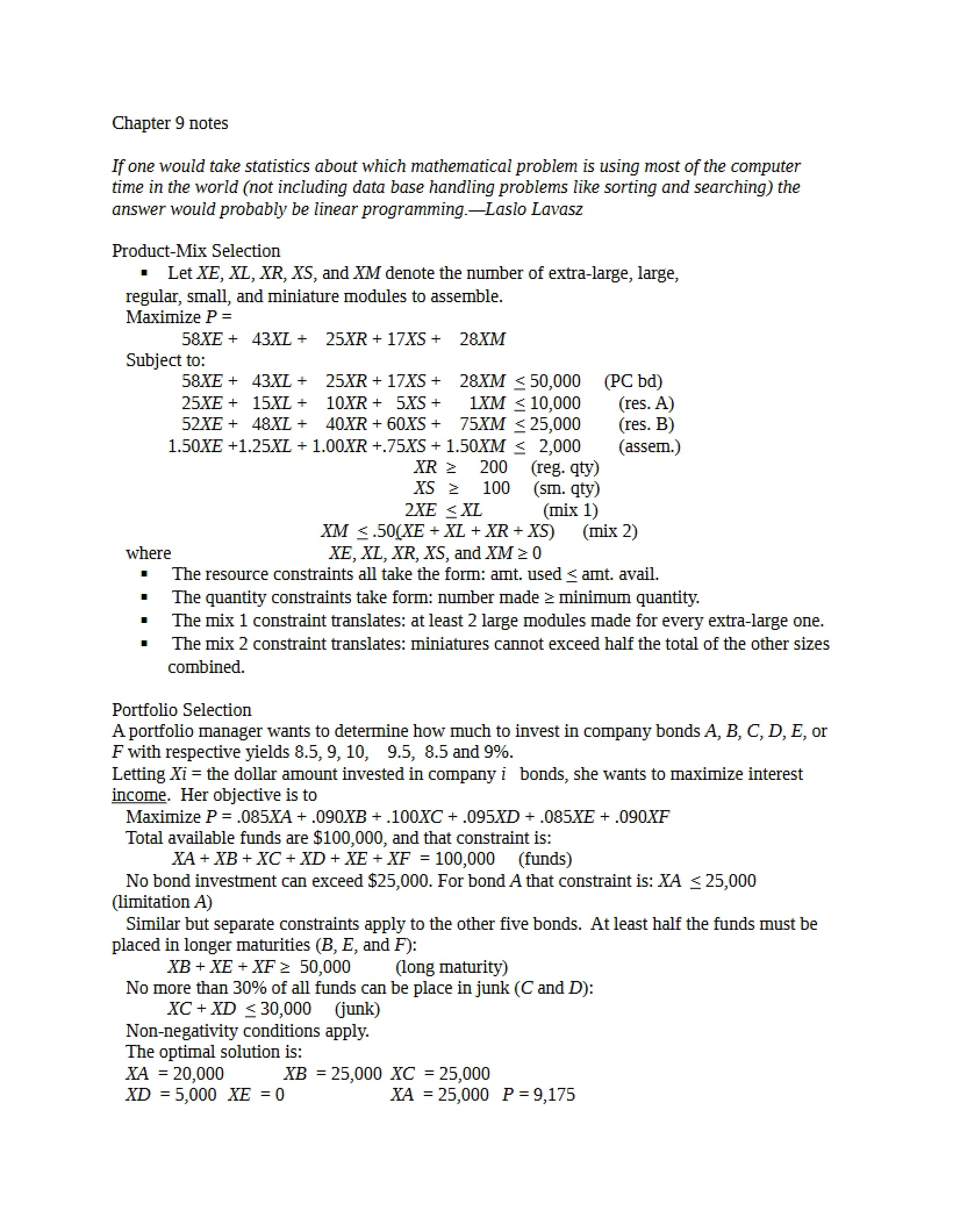 Notes on Chapter Nine