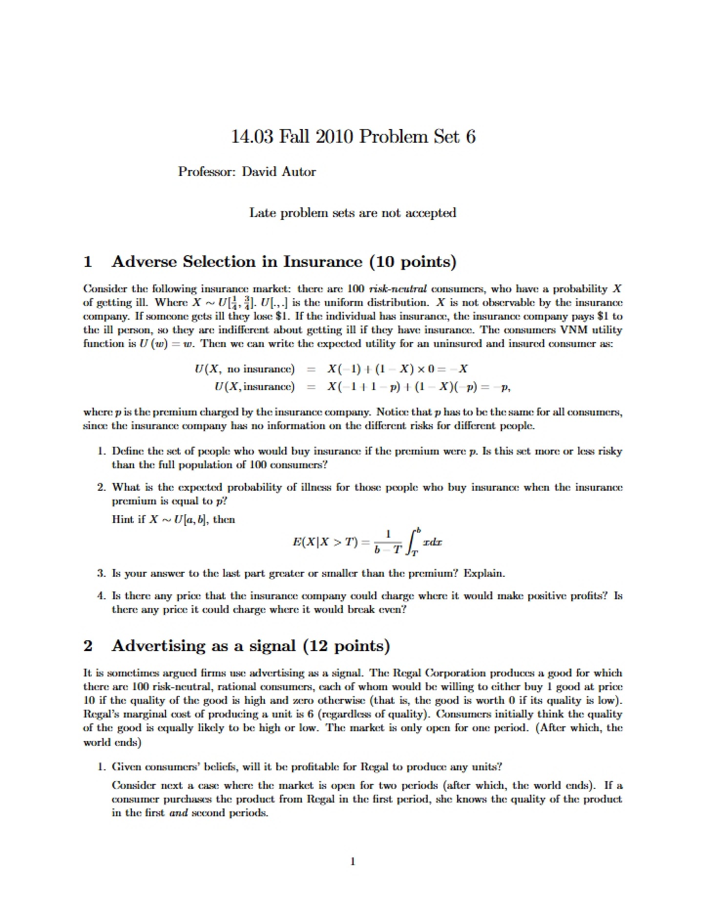 Problem Set Six