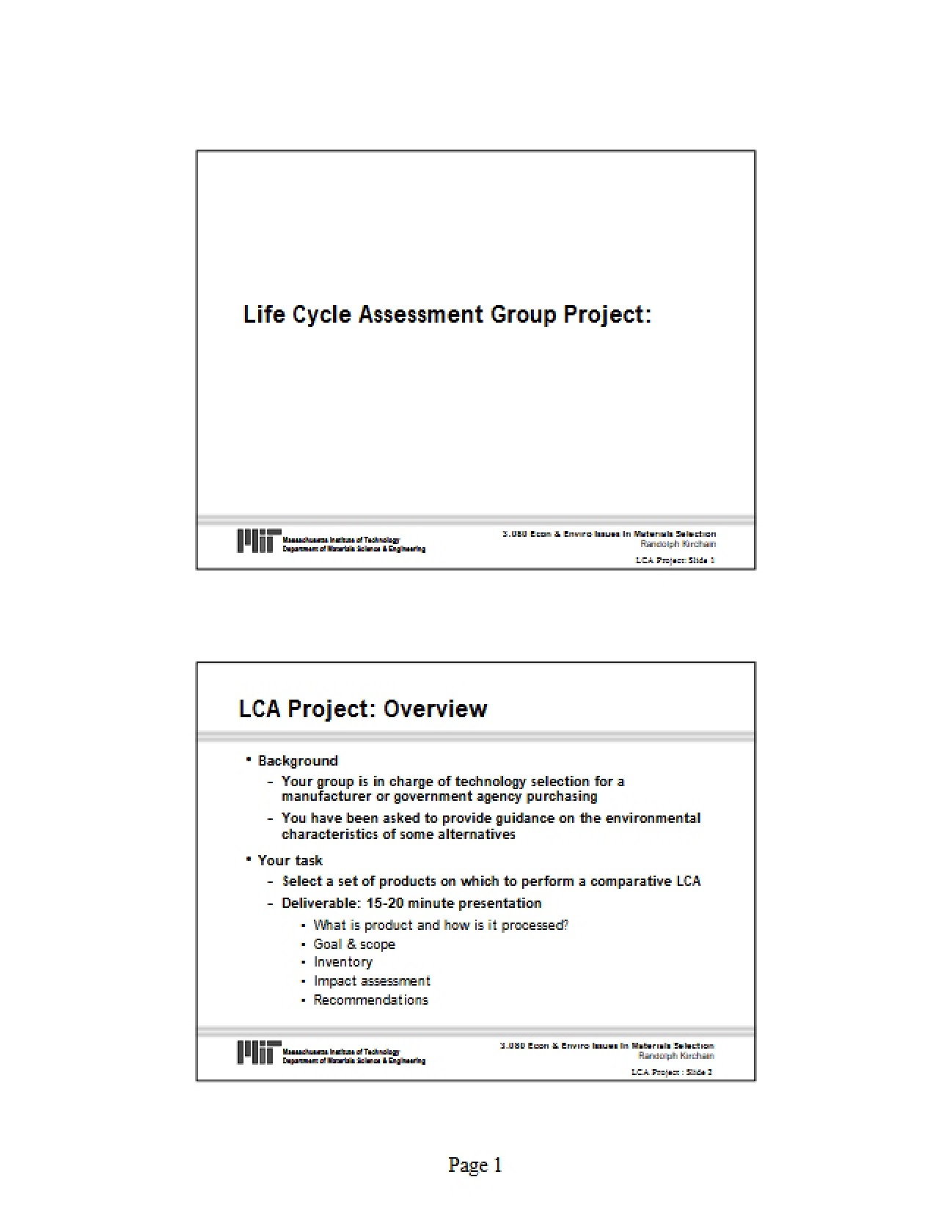 Group Project on Life Cycle Assessment