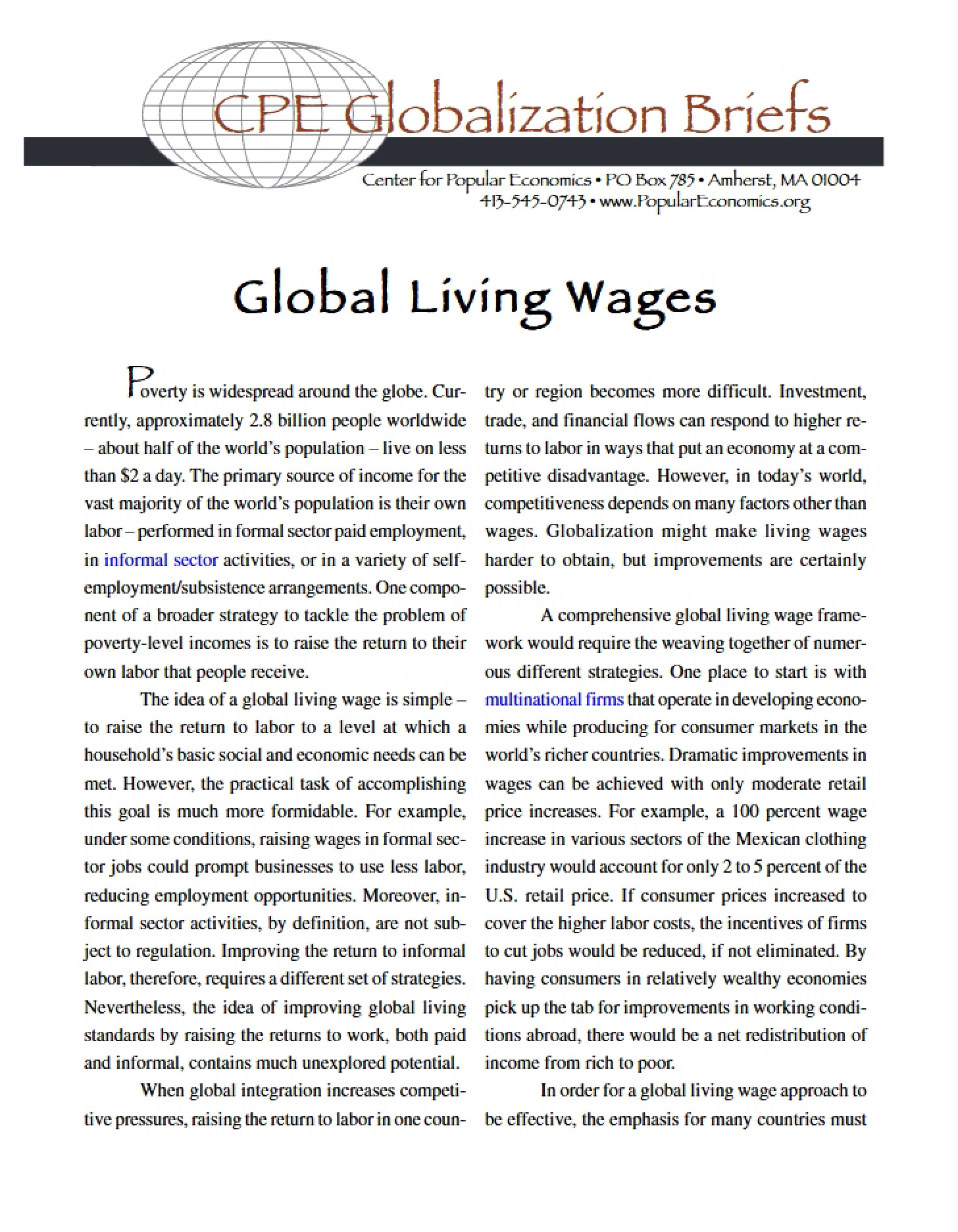 Living Wages Globally
