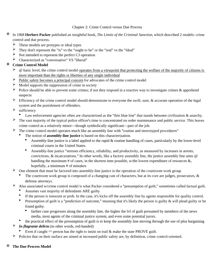 Due Process versus Crime Control - Chapter 2