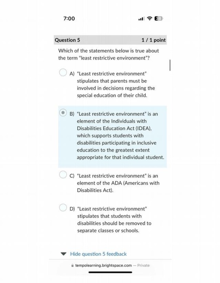 Question on Least Restrictive Environment