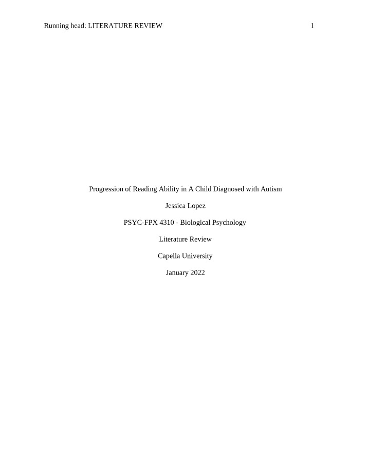 Reading Ability Progression Analysis for a Child with Autism