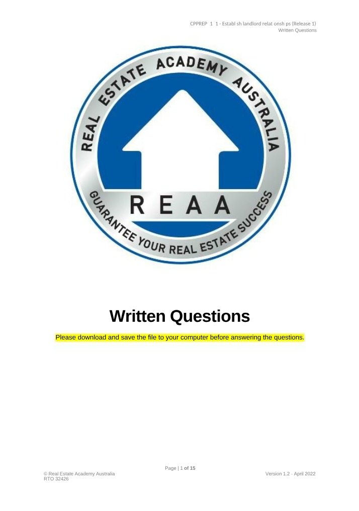 CPPREP4121 Written Questions