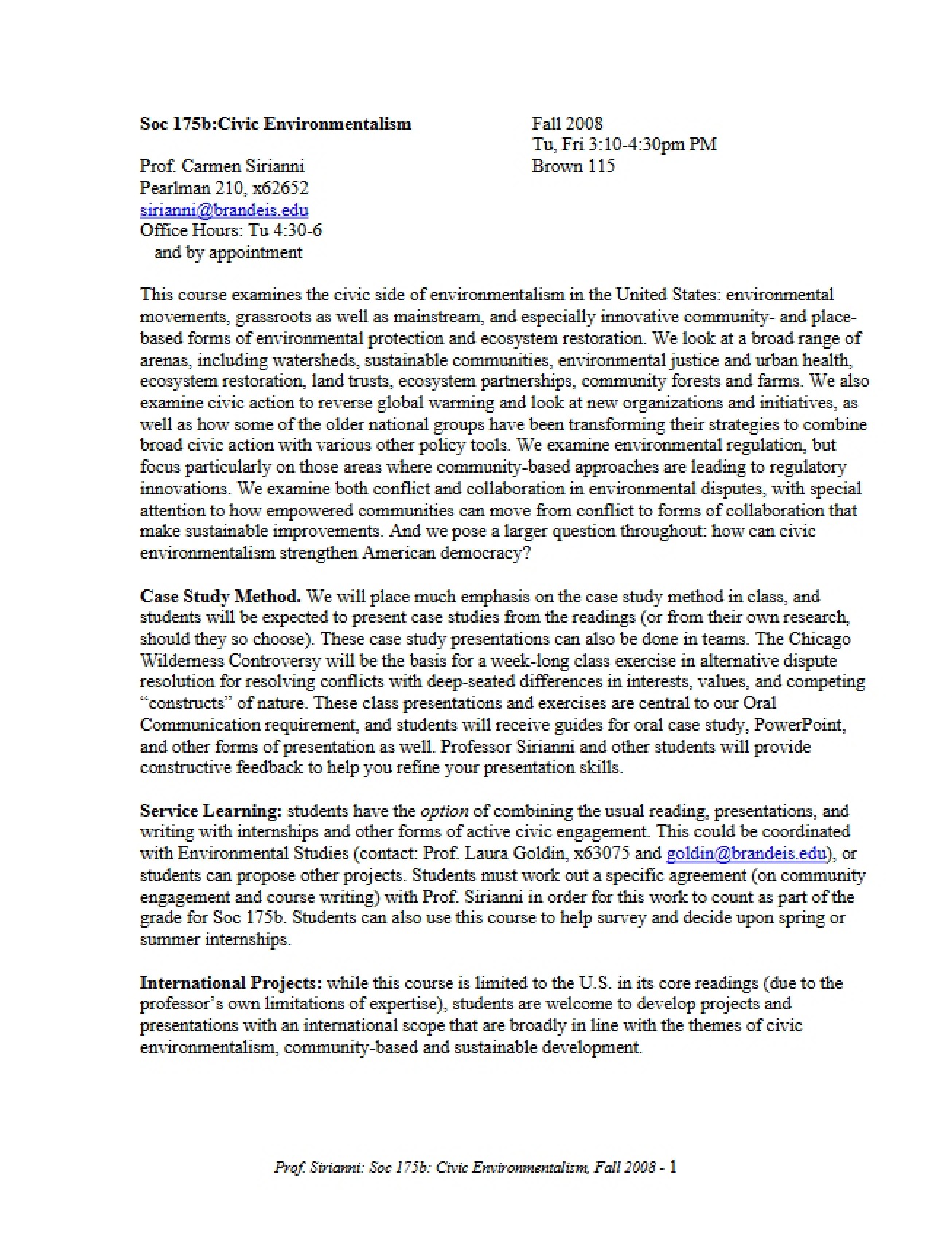 Environmentalism in Civics - Part I