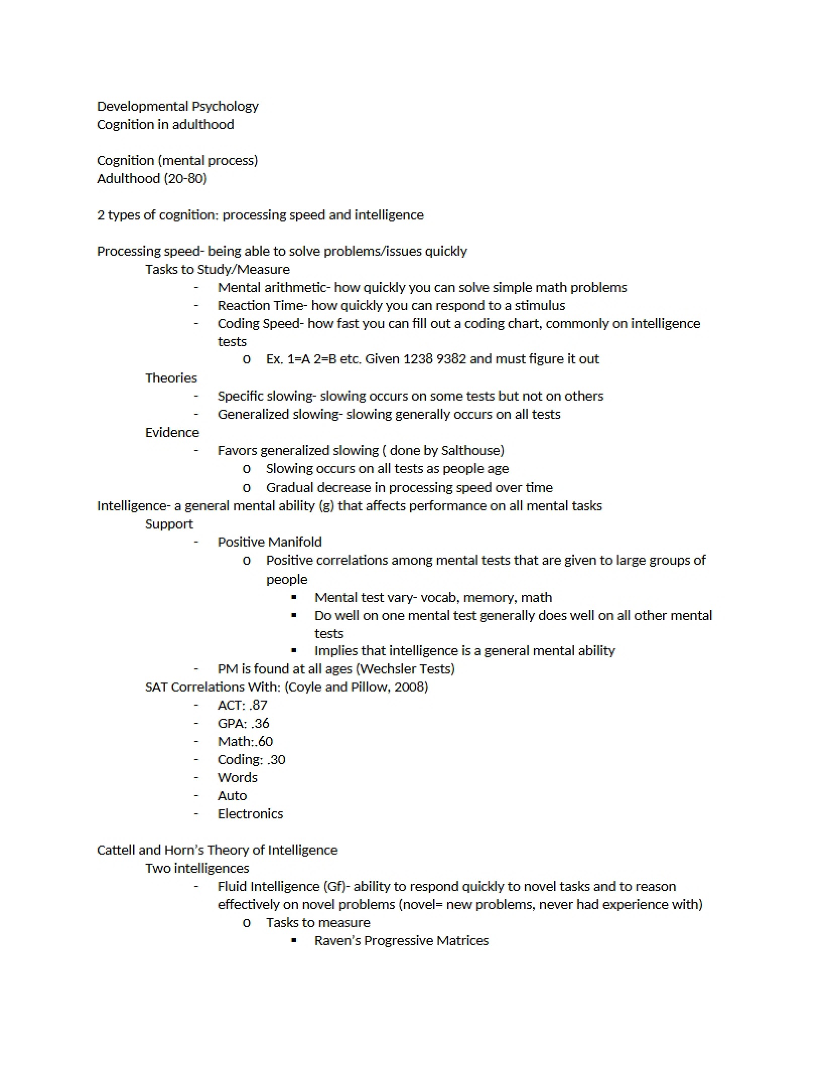 Adulthood Cognition