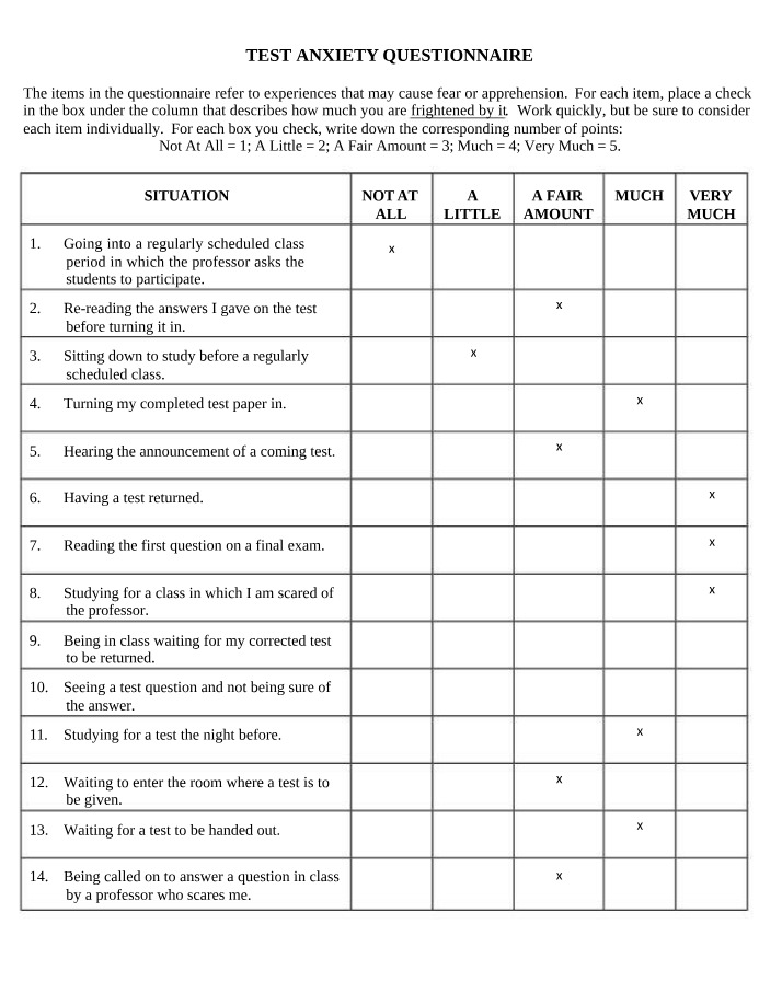 Questionnaire on Test Anxiety