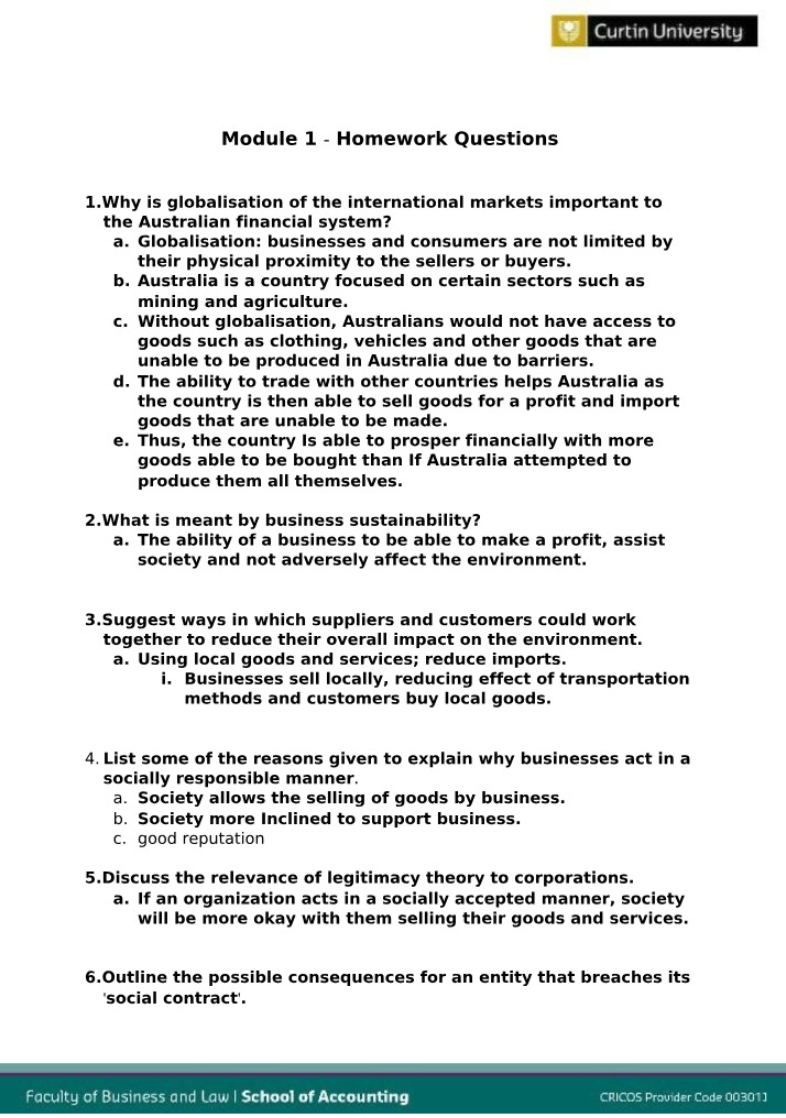 Homework Questions for Module 1