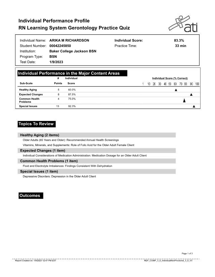 Gerontology Practice Quiz - Performance and Scoring