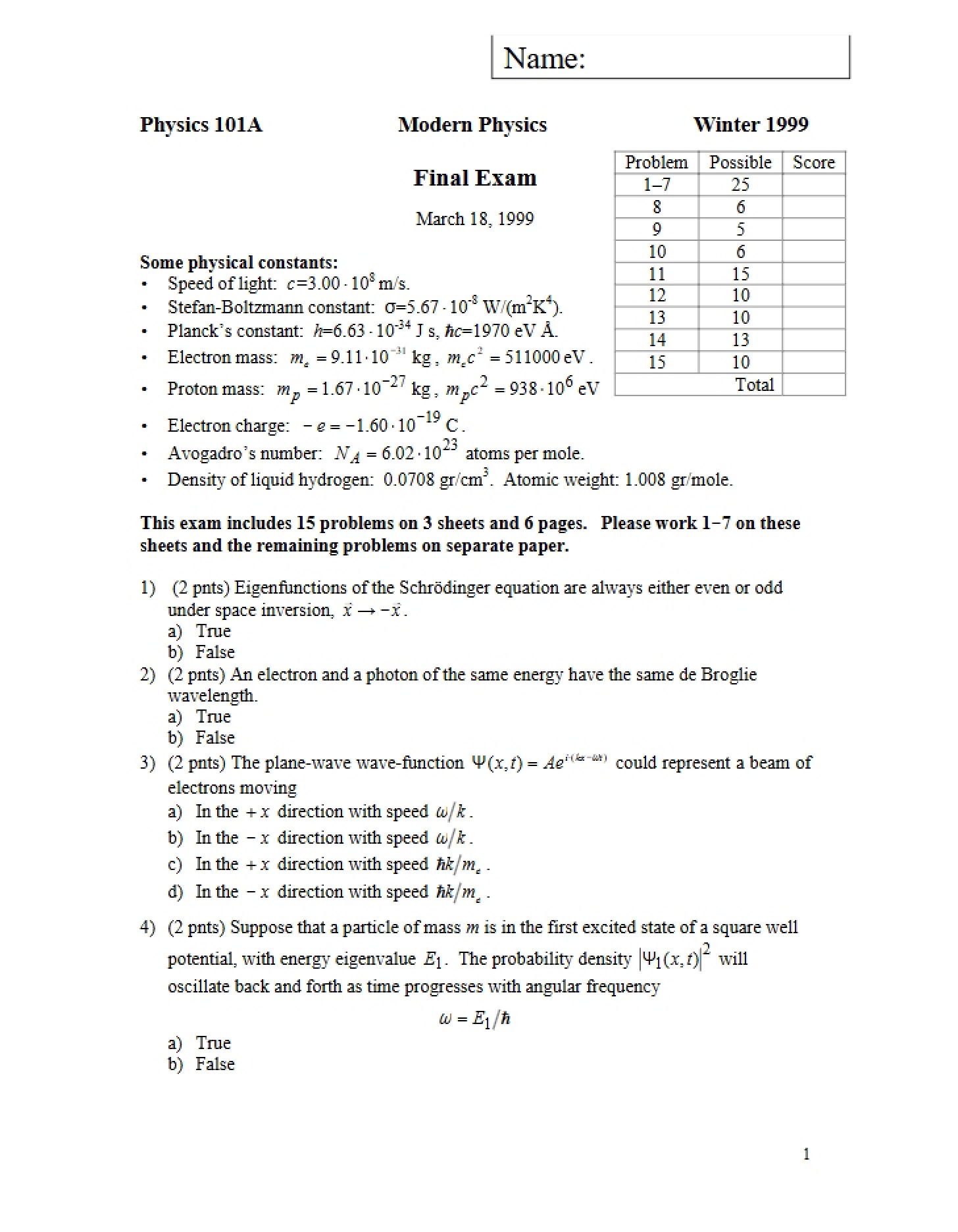 PHYS 101A Final Exam