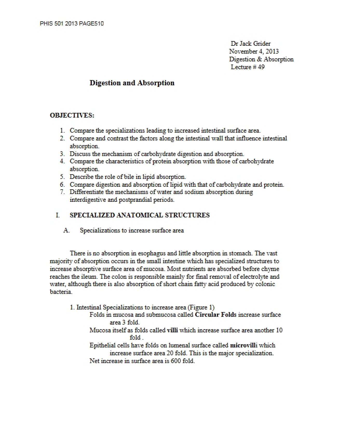 Absorption and Digestion (PHIS 501 Lecture 49)