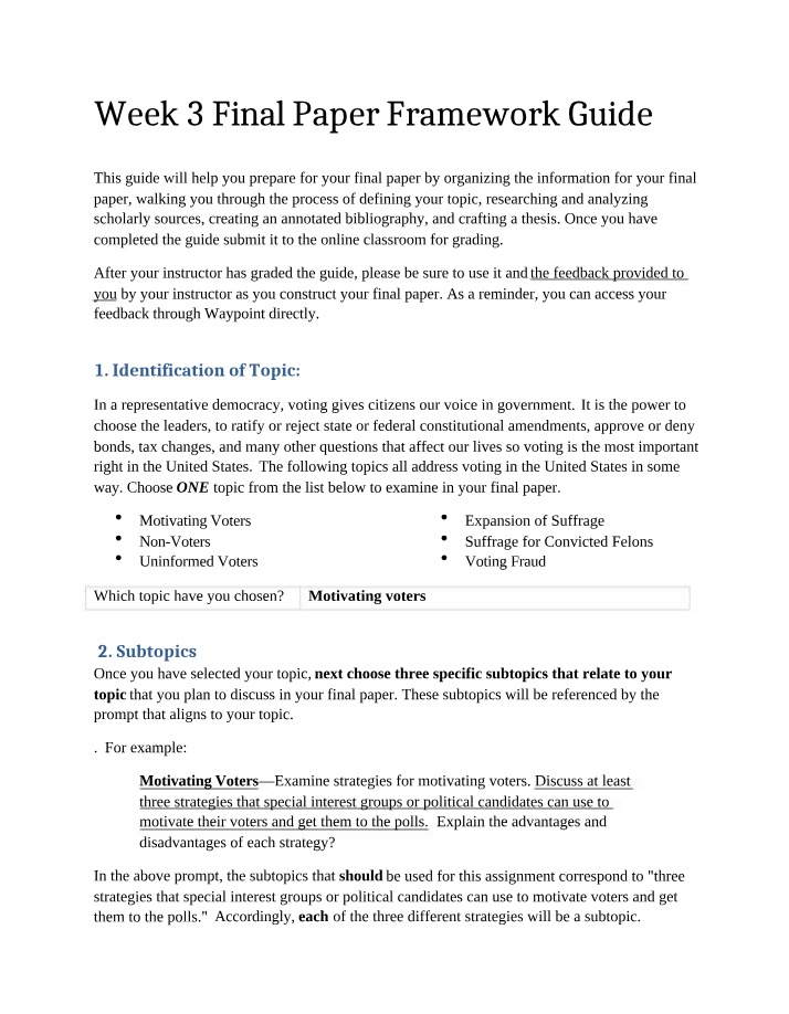 Week 3 Final Paper - Voting Framework Guide