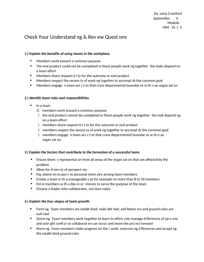 Review Questions and Understanding Check