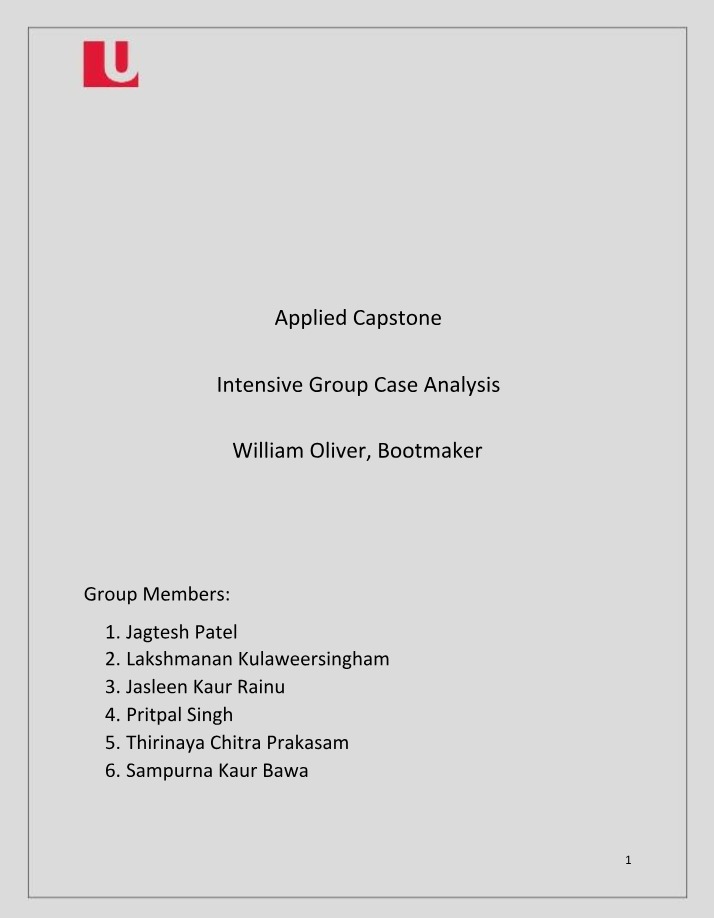 Case Analysis - William Oliver, Bootmaker