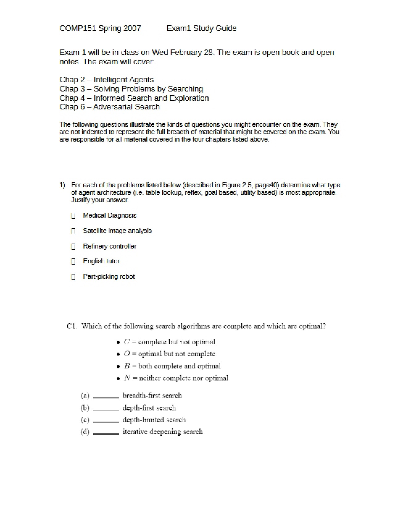 Guide for Exam