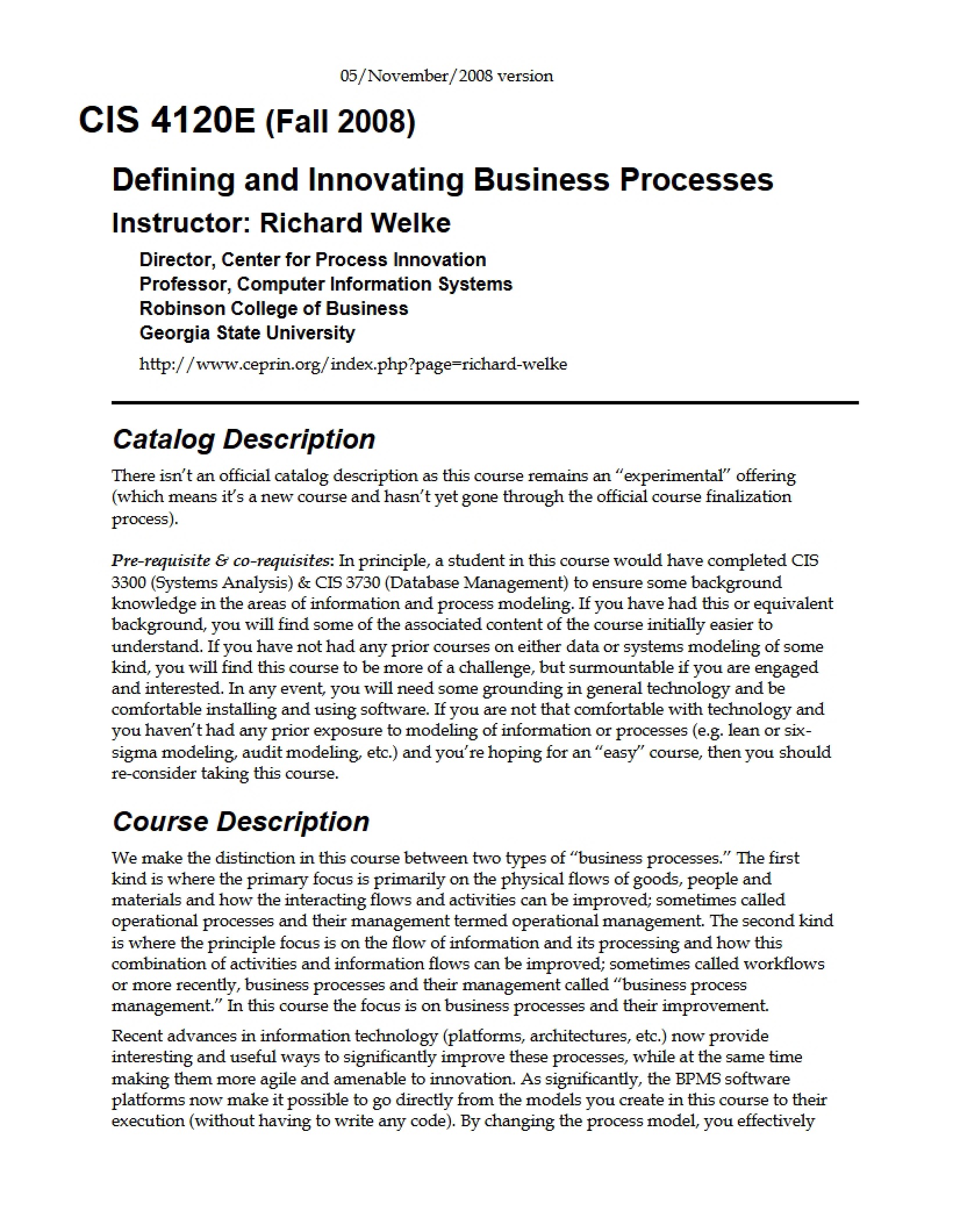 Define and Innovate BP Sample Syllabus