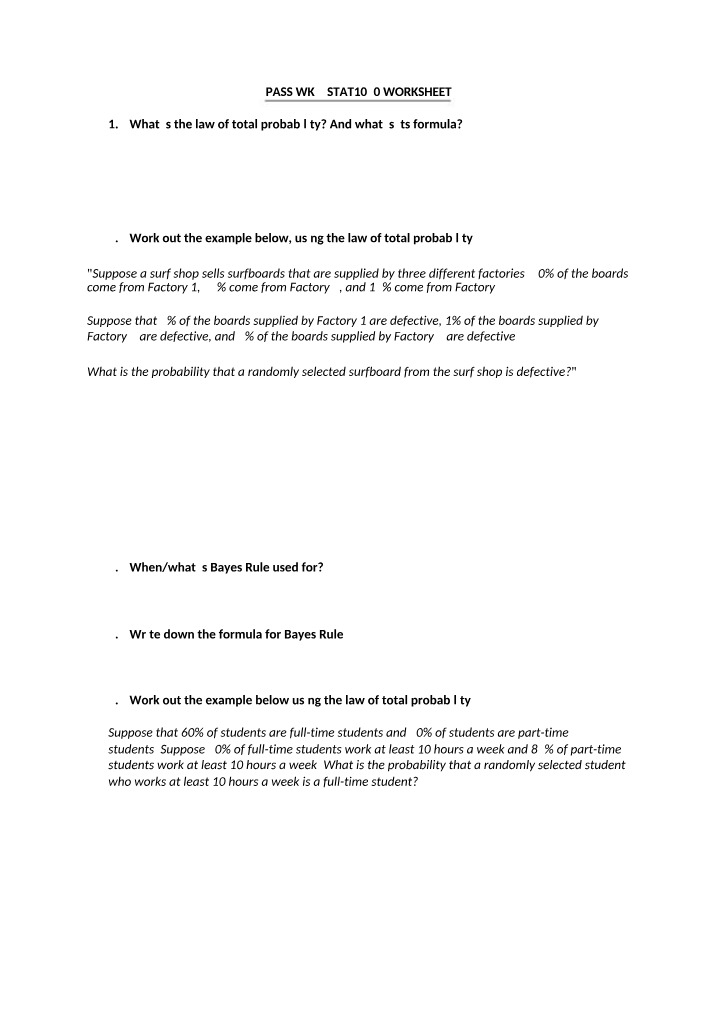 Worksheet for STAT1070 Week 4