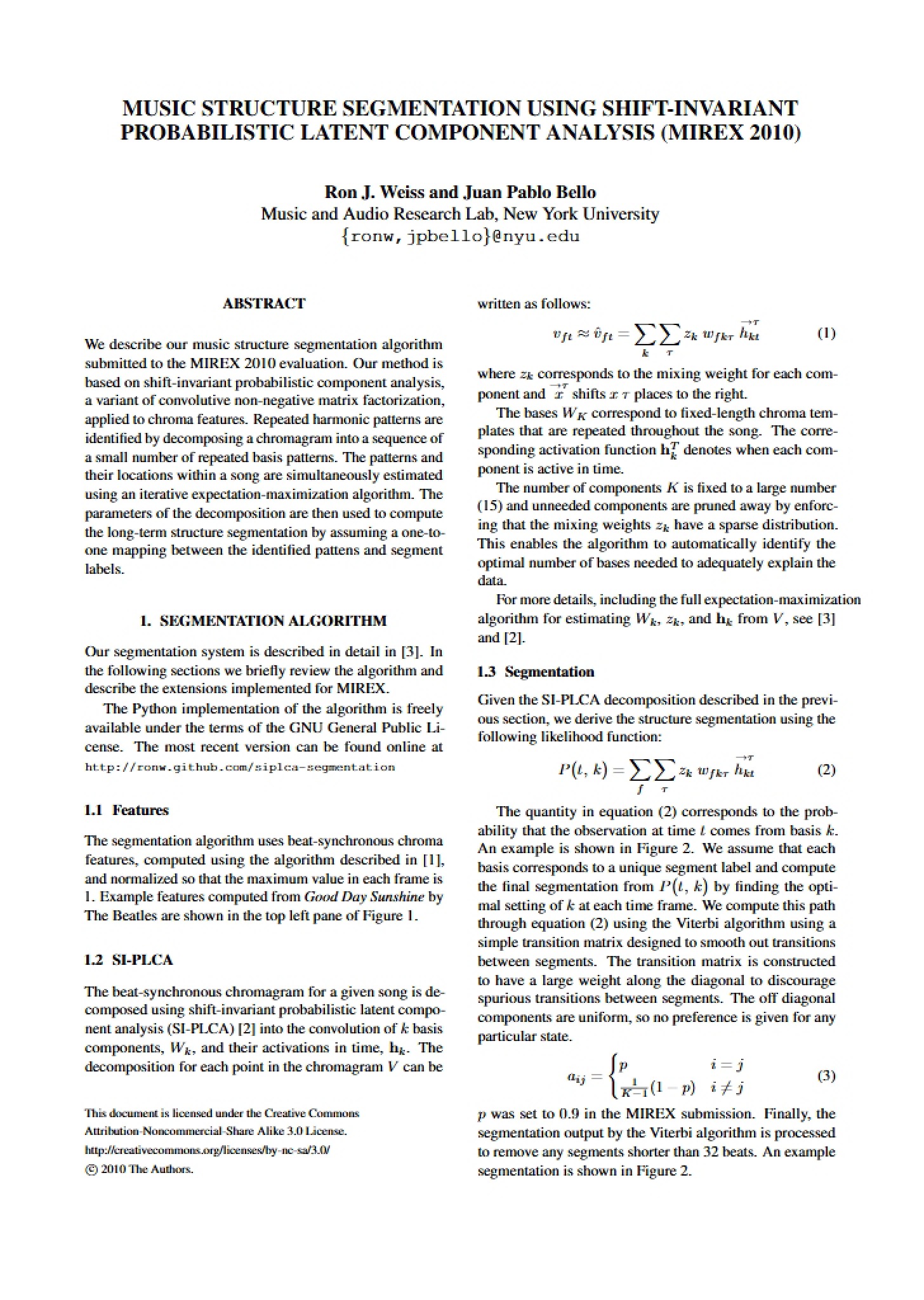 Shift-Invariant Music Structure Segmentation