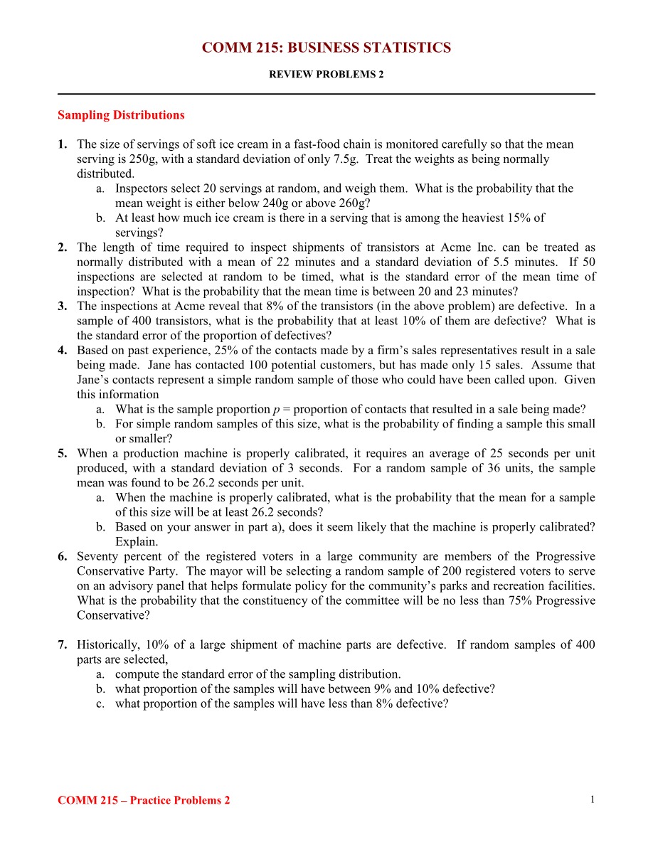 Practice Problems for COMM 215