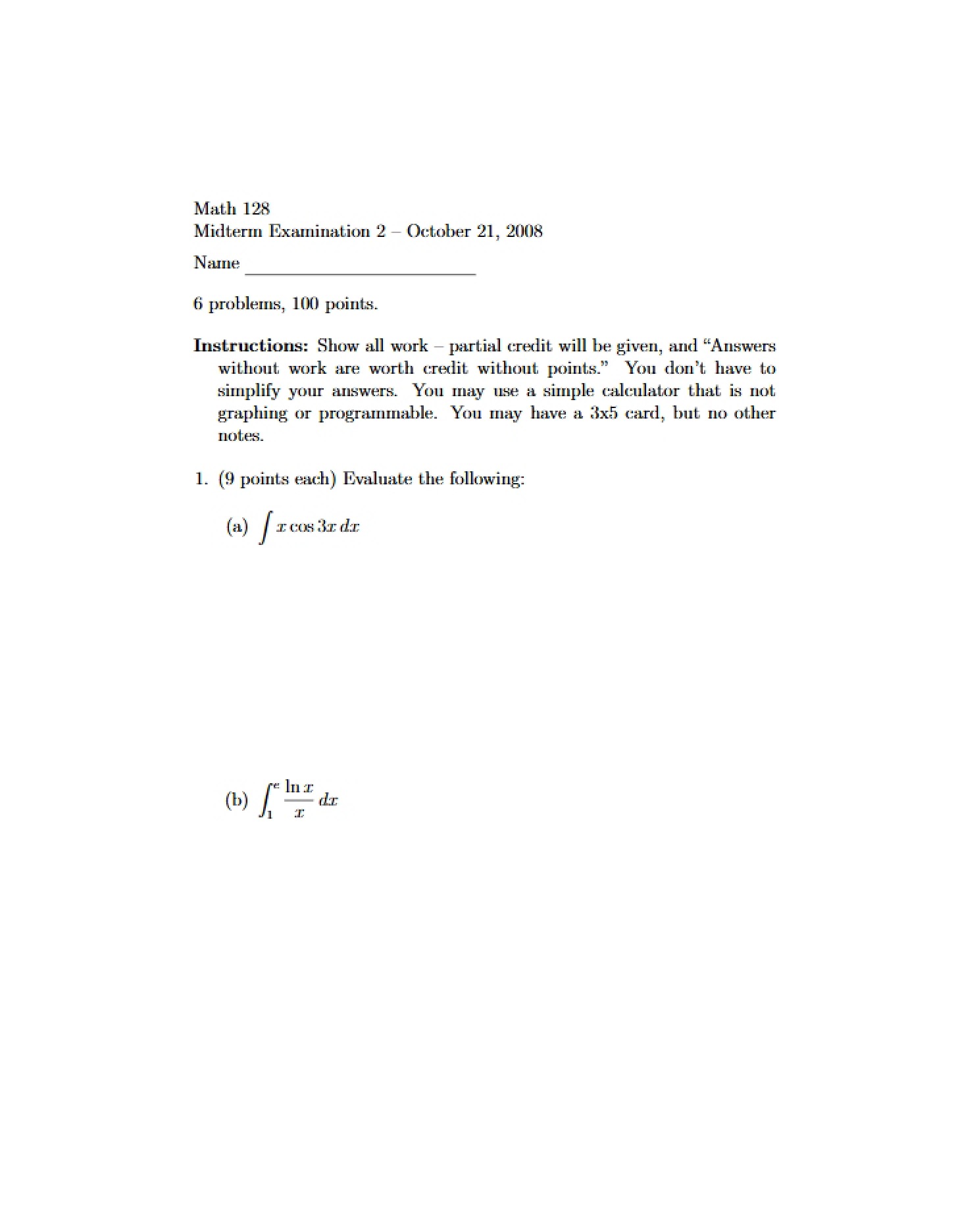 Second Major Exam