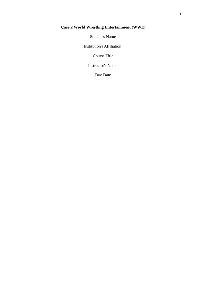 World Wrestling Entertainment - Case 2