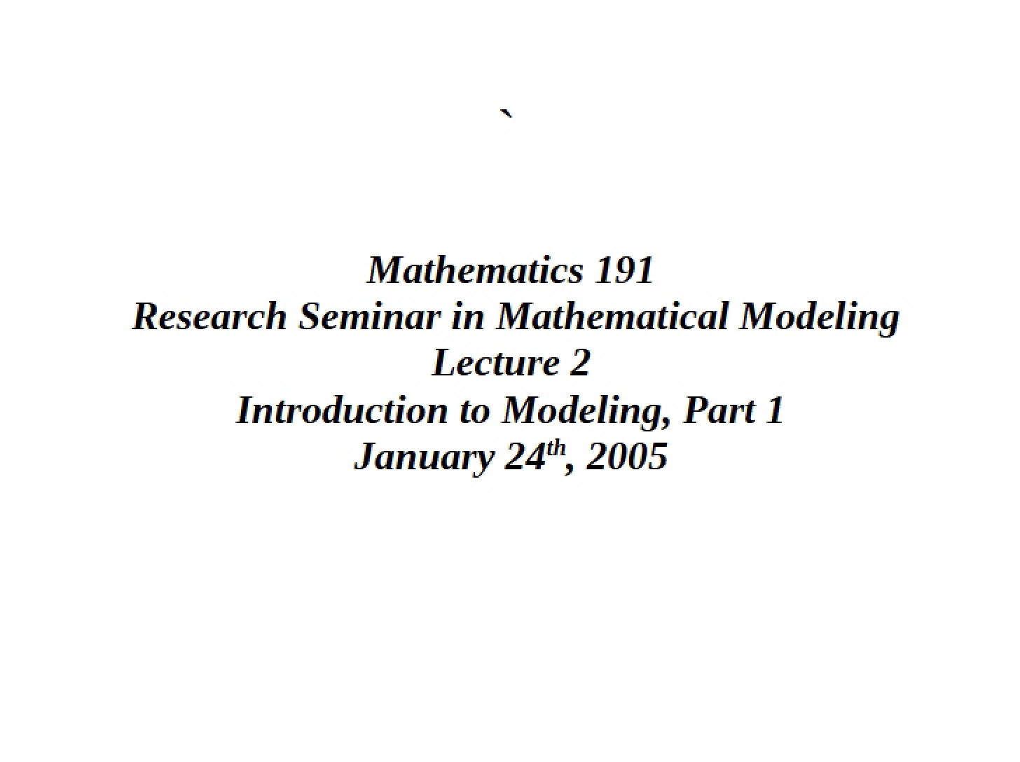 Modeling Lecture 01