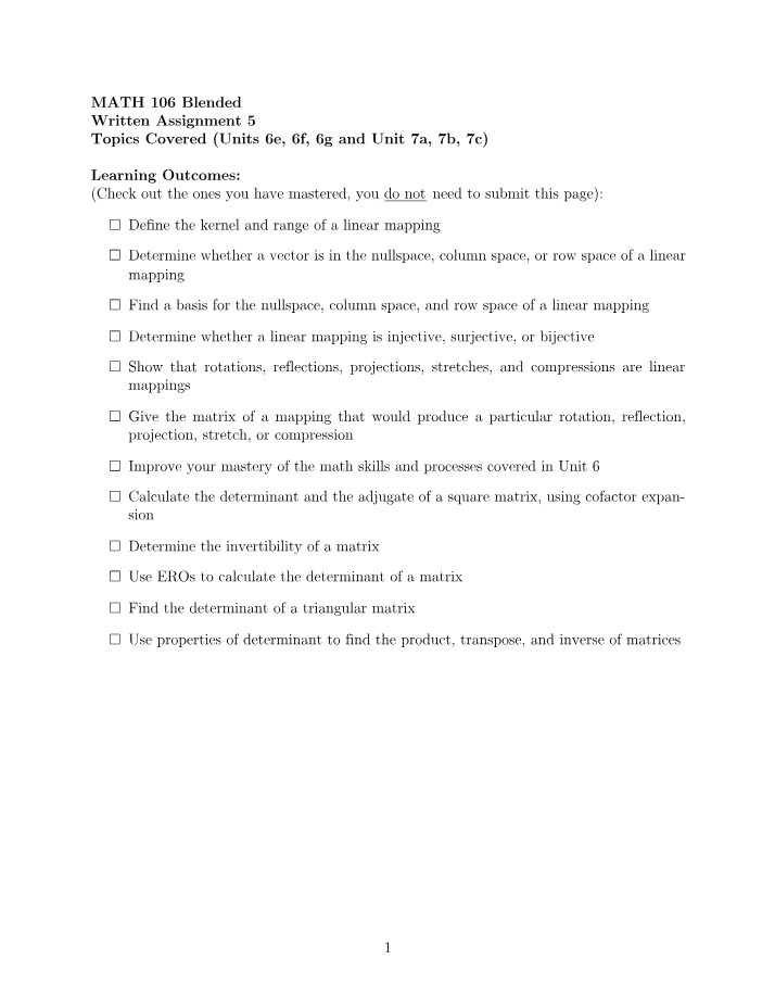 Written Assignment 5 - MATH 106 Blended