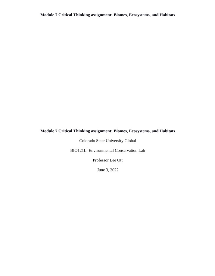 Biomes, Ecosystems, and Habitats - Module 7 Critical Thinking Assignment