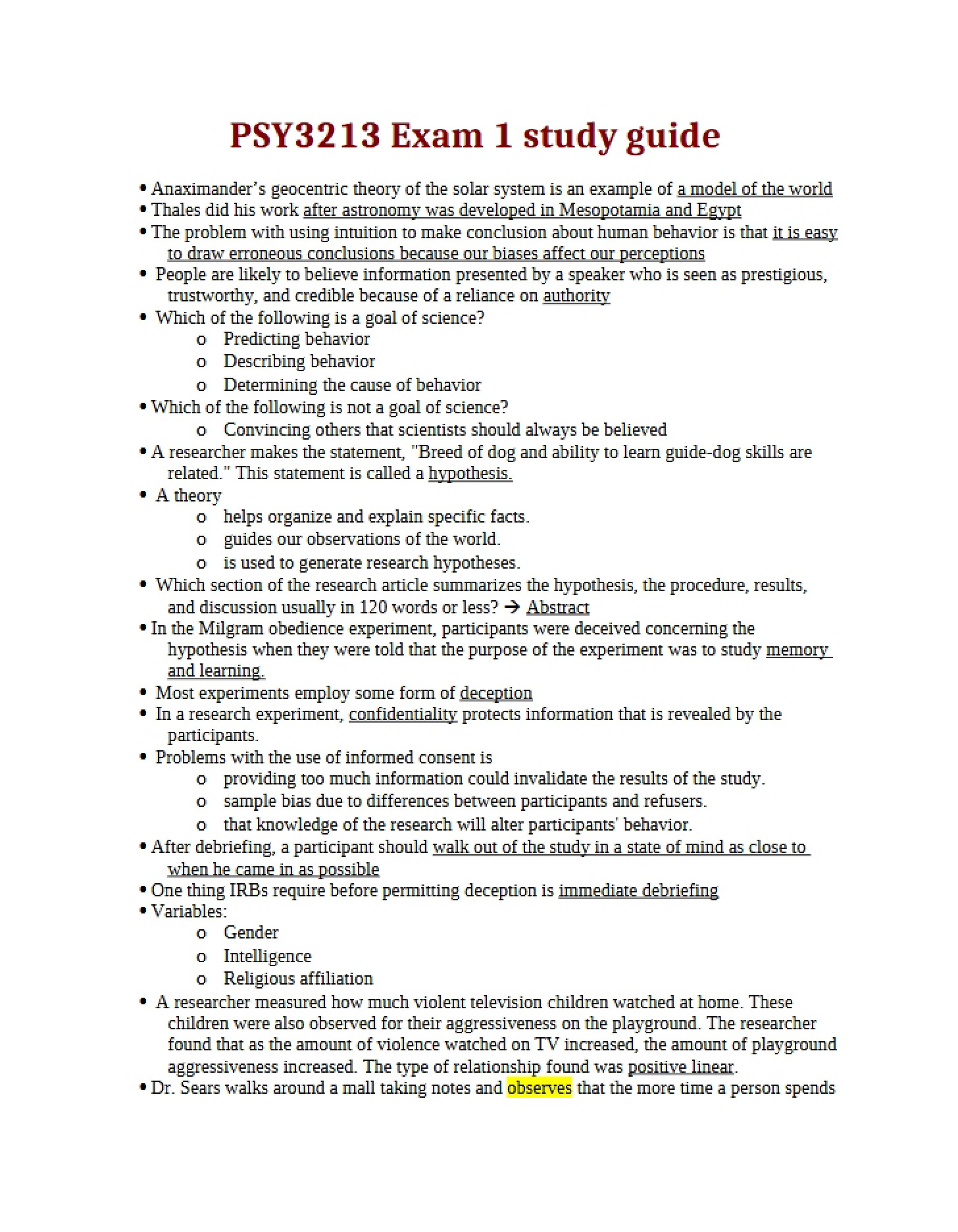 First Exam Guide