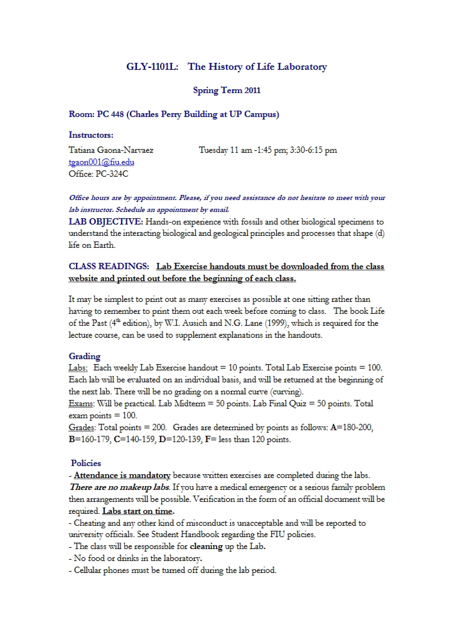 Classroom Regulations and Syllabus