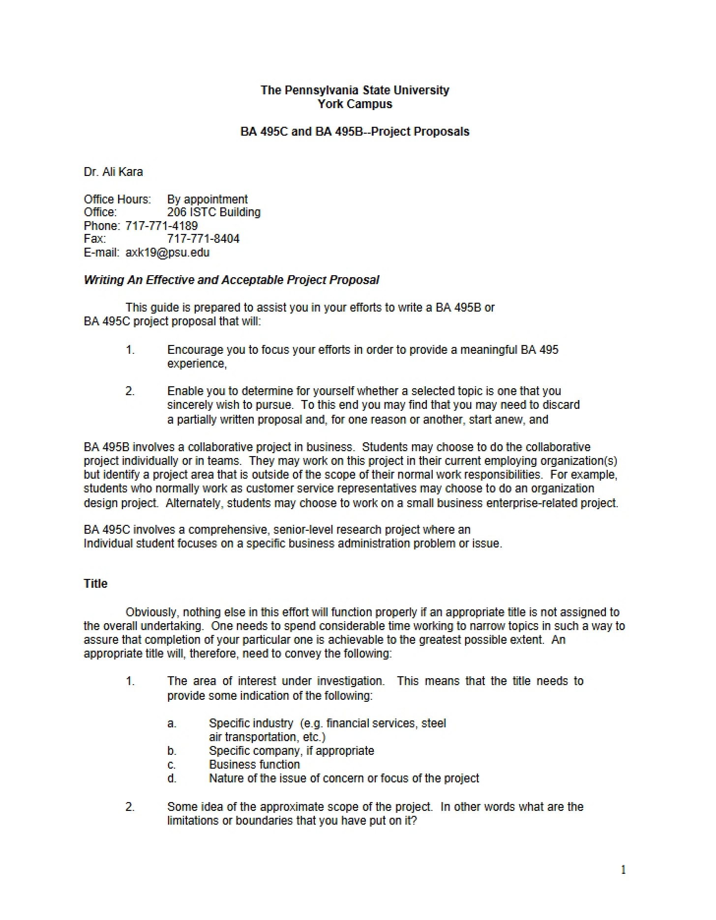 Proposals for Projects