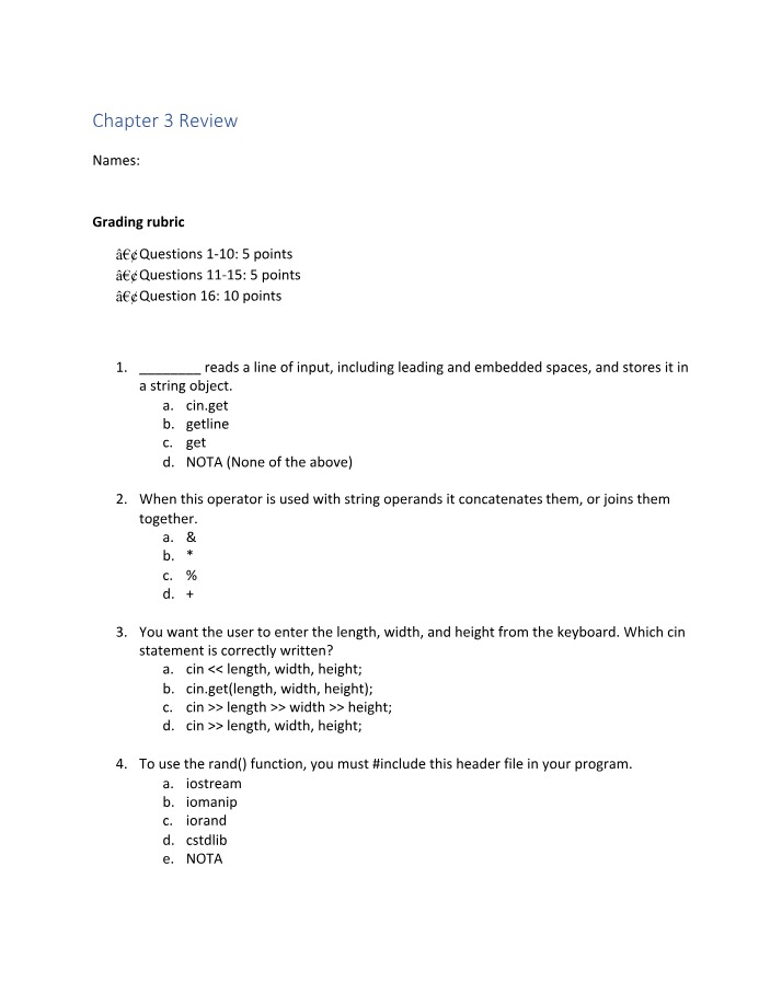 Chapter 3 Review - Input Handling and Strings