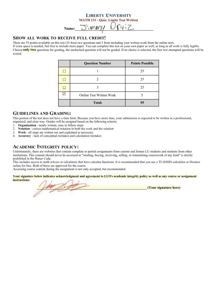 Written Limits Test