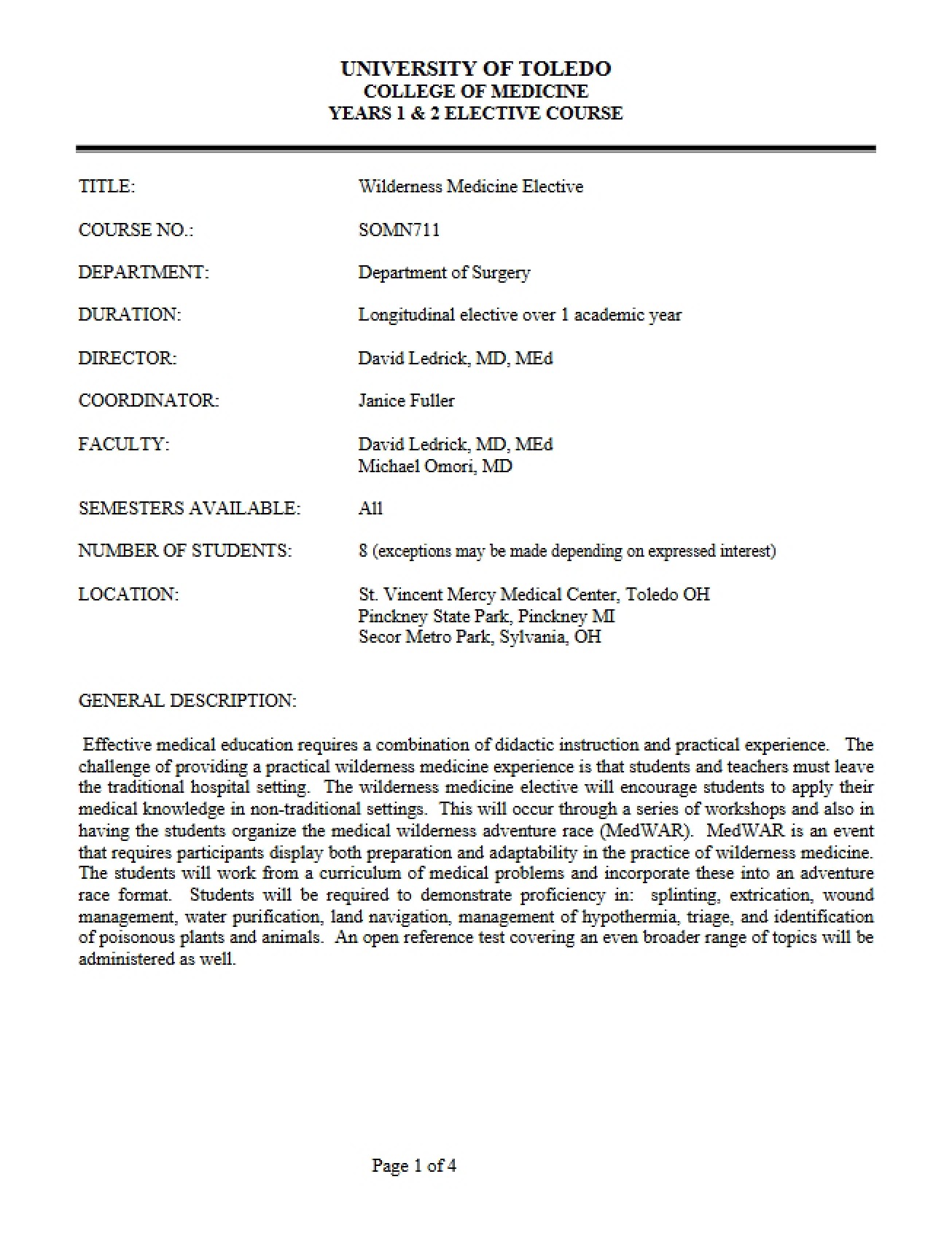 Wilderness Medicine Elective Syllabus