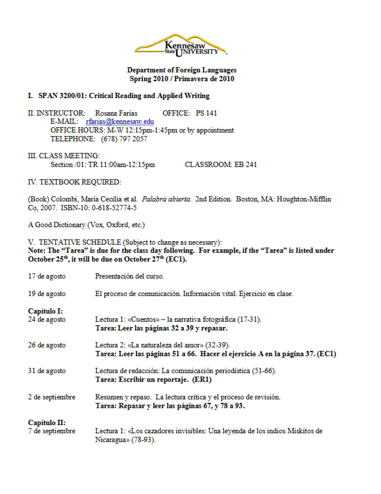 Course Structure for SPAN 3200