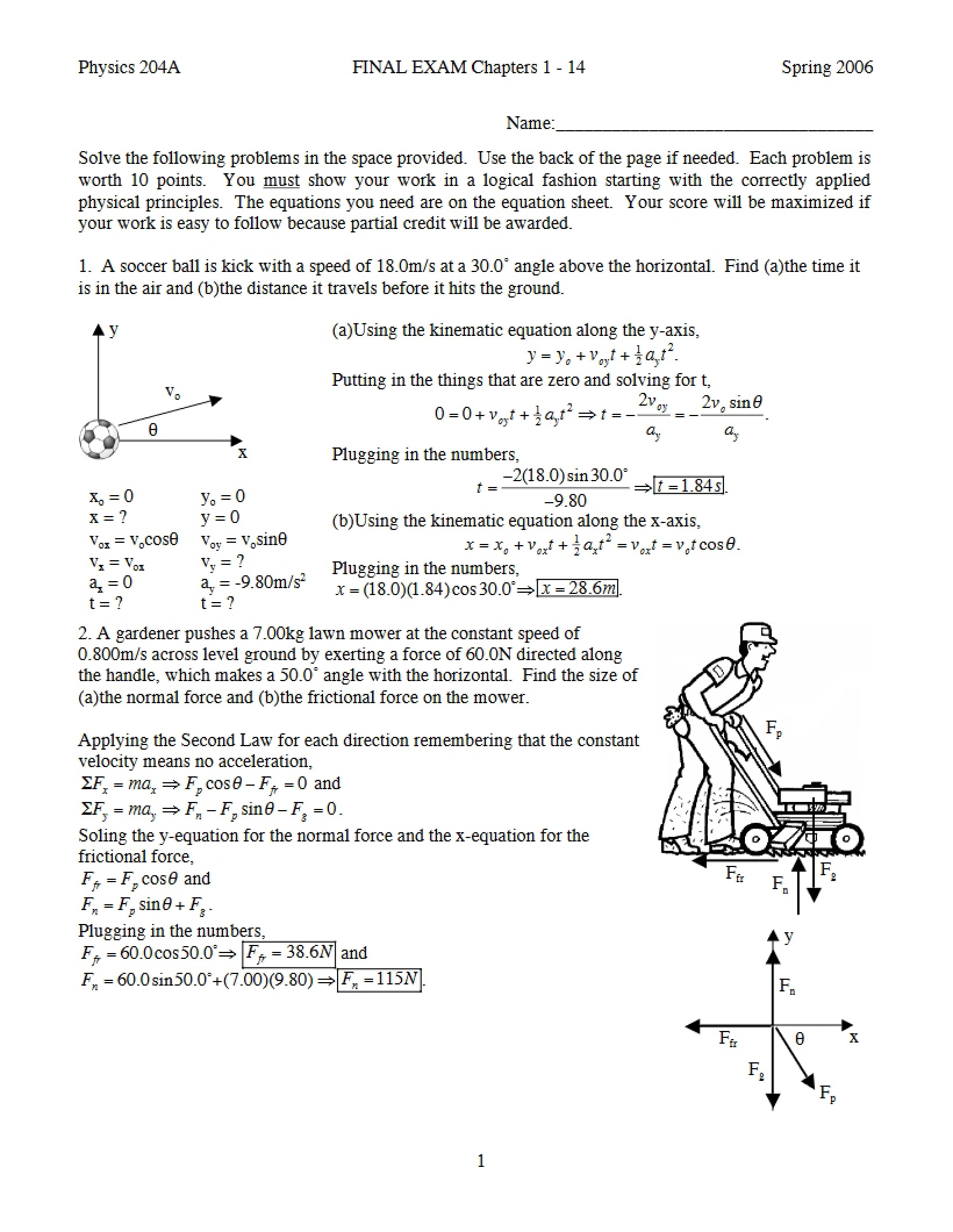 Mechanics Final Examination