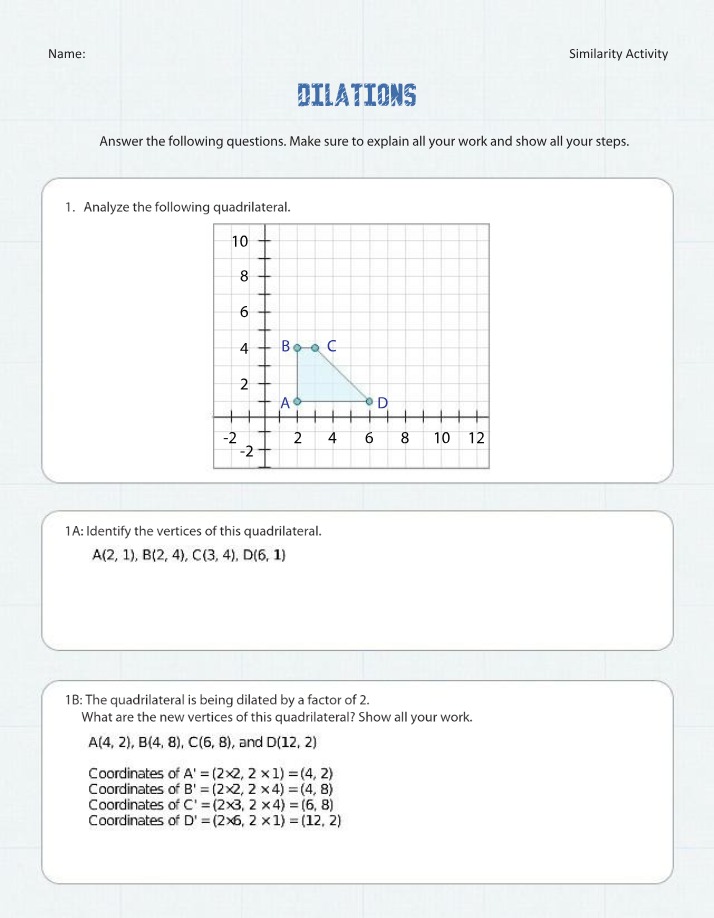 Worksheet on Dilations