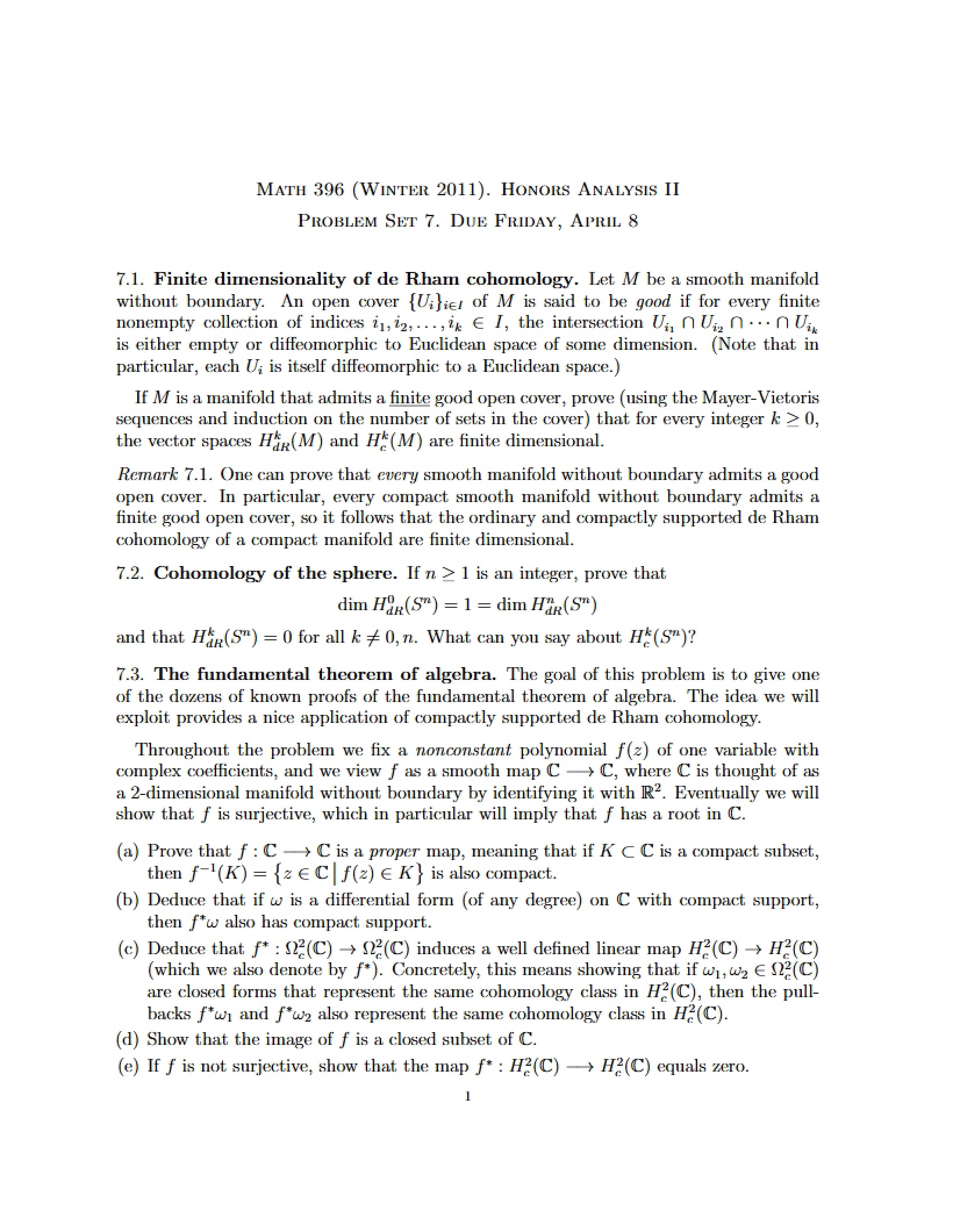 Seventh Problem Set