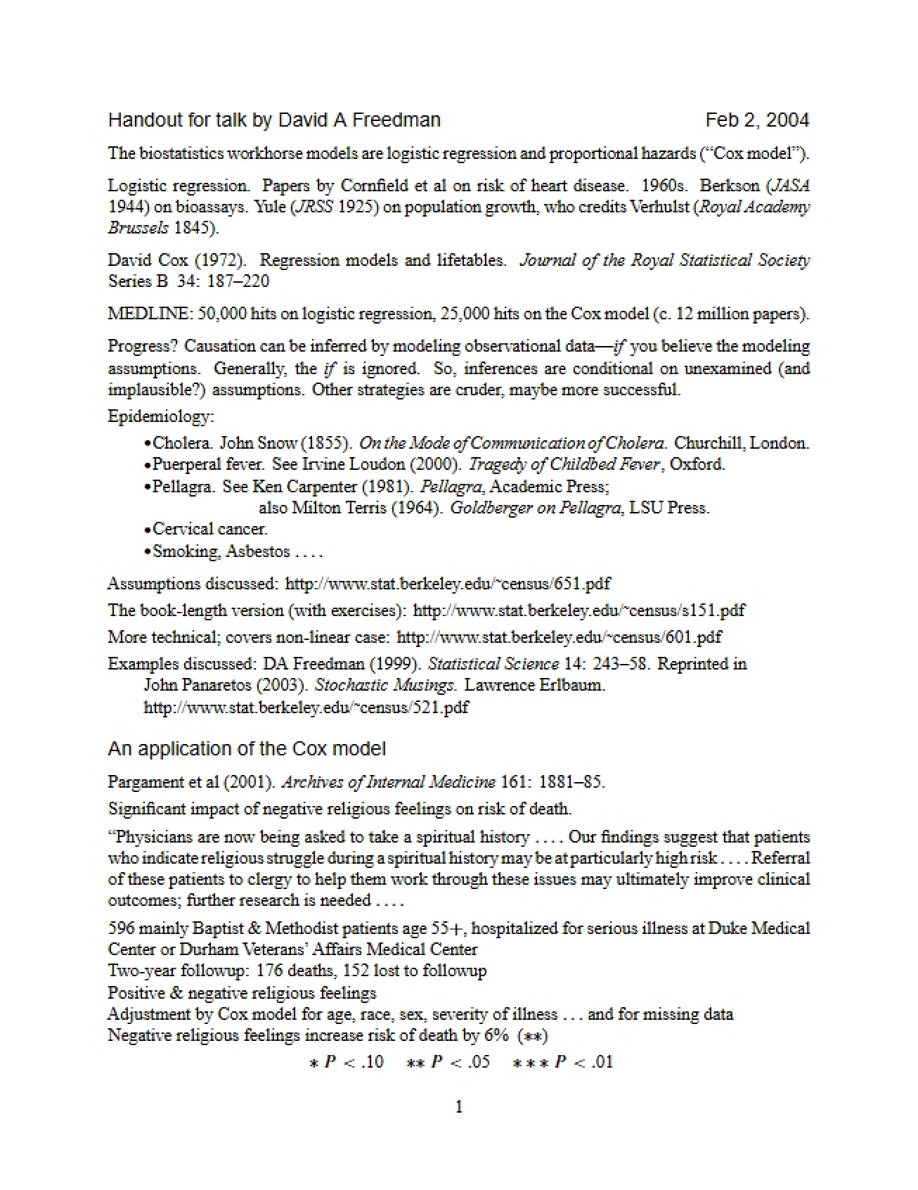 Advanced Statistical Modeling Workshop Lecture Notes