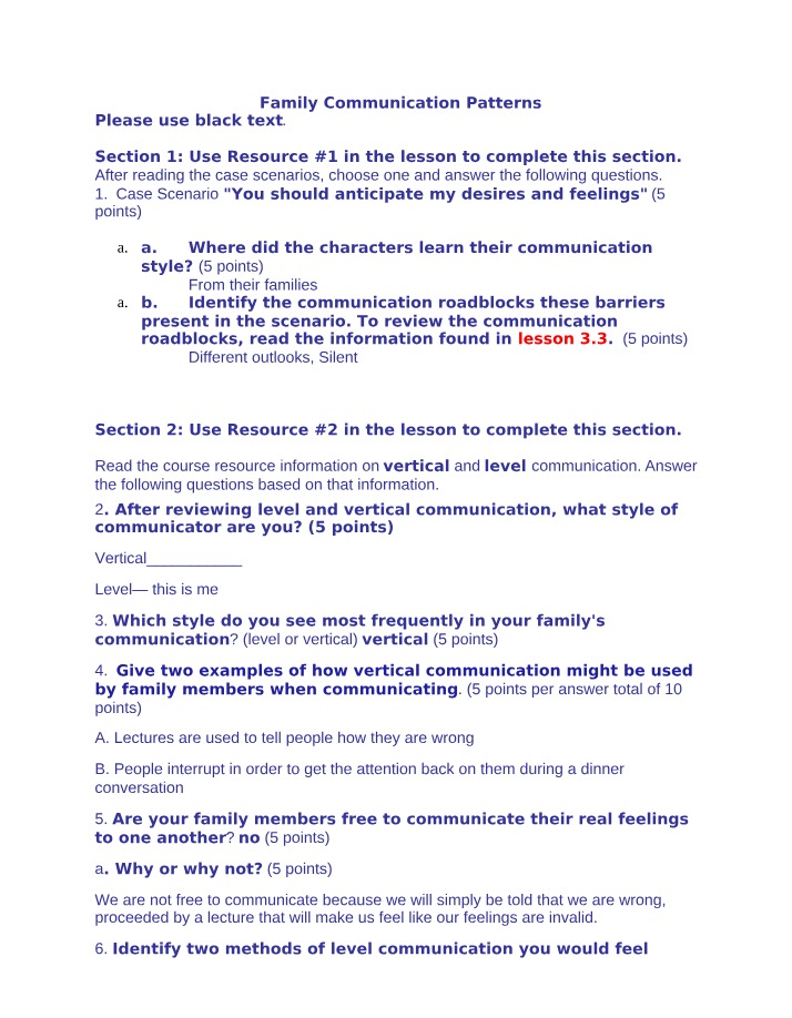 Assignment on Family Communication Patterns